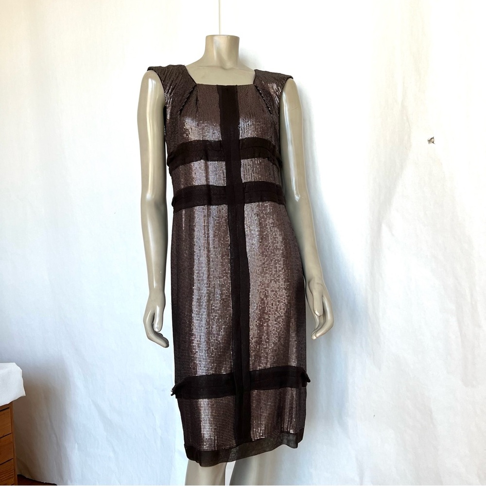 Robert Rodriguez Brown Rose Gold Sequent Dress
